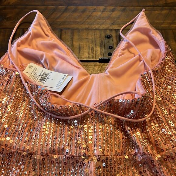 Liv Foster Draped Embellished Beads Sequins Minidress Rosy Peach NEW Size 12 - Picture 10 of 11